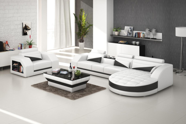 Ledersofa Couch Wohnlandschaft Ecksofa + Sessel Garnitur Design Sofa mit USB