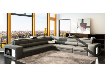 Ledersofa Sofa mit USB Ecksofa Sitz Polster Wohnlandschaft XXL Big Weiden Grau