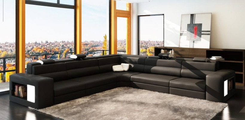 Ledersofa Sofa mit USB Ecksofa Sitz Polster Wohnlandschaft XXL Big Weiden Grau
