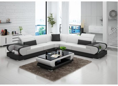 Ledersofa mit USB Wohnlandschaft Ecksofa Eck Garnitur Design Modern Sofa G8002B