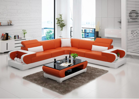 Ledersofa mit USB Wohnlandschaft Ecksofa Eck Garnitur Design Modern Sofa G8002B