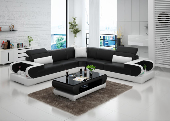 Ledersofa mit USB Wohnlandschaft Ecksofa Eck Garnitur Design Modern Sofa G8002B