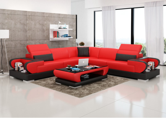 Ledersofa mit USB Wohnlandschaft Ecksofa Eck Garnitur Design Modern Sofa G8002B