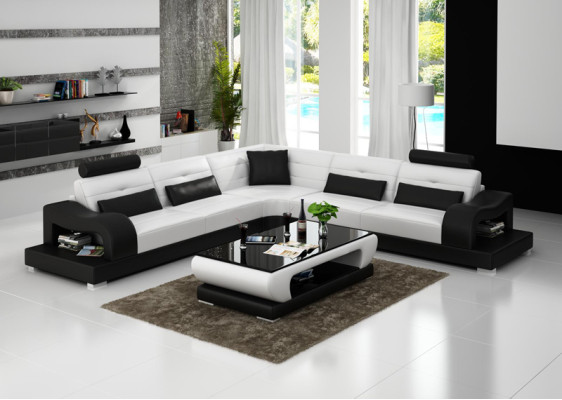 Ledersofa Couch Wohnlandschaft Ecksofa Eck Garnitur Design Modern Sofa mit USB
