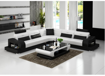 Ledersofa Couch Wohnlandschaft Ecksofa Eck Garnitur Design Modern Sofa mit USB