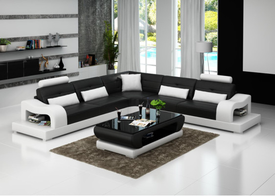 Ledersofa Couch Wohnlandschaft Ecksofa Eck Garnitur Design Modern Sofa mit USB