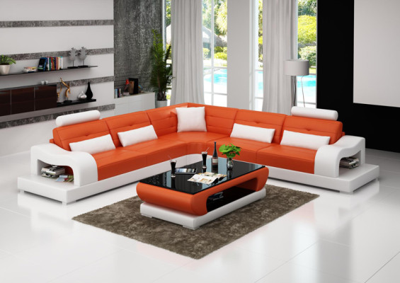 Ledersofa Couch Wohnlandschaft Ecksofa Eck Garnitur Design Modern Sofa mit USB