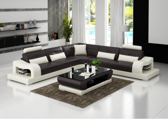 Ledersofa Couch Wohnlandschaft Ecksofa Eck Garnitur Design Modern Sofa mit USB