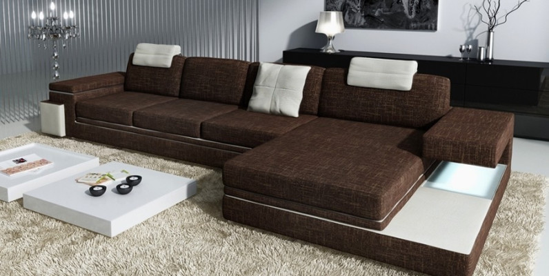 Design Ledersofa Sofa mit USB Polster Wohnlandschaft Eck Garnitur Ecke Tachau S