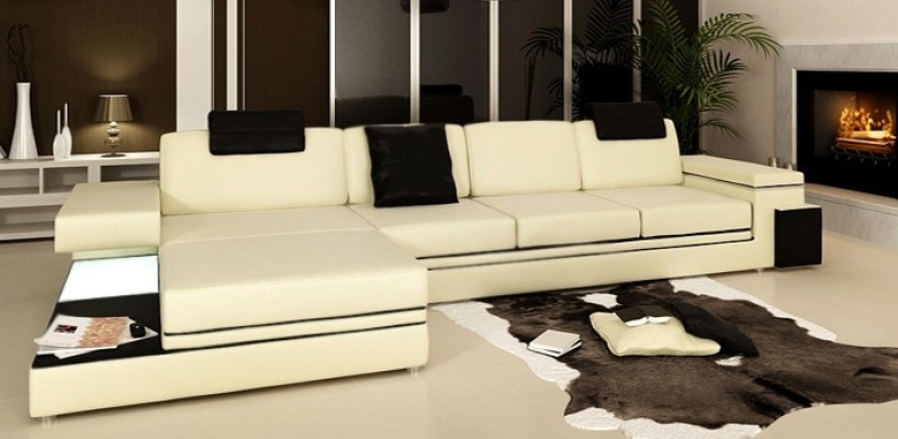 Design Ledersofa Sofa mit USB Polster Wohnlandschaft Eck Garnitur Ecke Tachau S