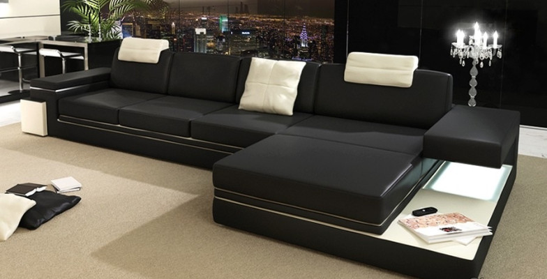 Design Ledersofa Sofa mit USB Polster Wohnlandschaft Eck Garnitur Ecke Tachau S