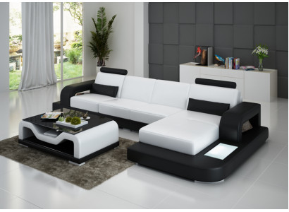 Ledersofa Garnitur Couch Wohnlandschaft Ecksofa Eck Design Modern Sofa LED USB
