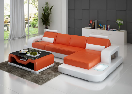 Ledersofa Garnitur Couch Wohnlandschaft Ecksofa Eck Design Modern Sofa LED USB