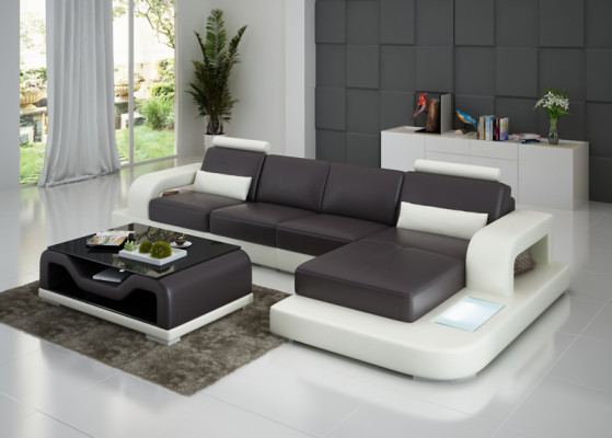 Ledersofa Garnitur Couch Wohnlandschaft Ecksofa Eck Design Modern Sofa LED USB