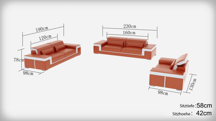 Ledersofa Couch Wohnlandschaft 3+2+1 Sitzer Garnitur Sofagarnitur Sofa mit USB