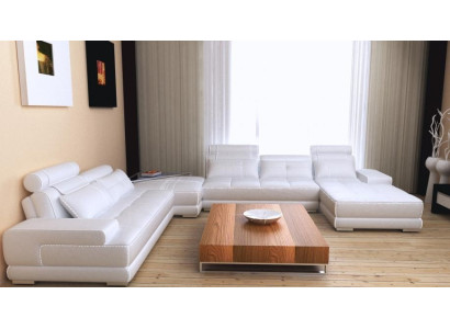 Ecksofa Sofa mit USB Wohnlandschaft Ledersofa XXL Designer Sofas Wolfhagen Weiß