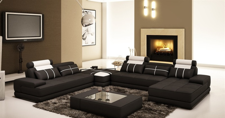Ecksofa Sofa mit USB,Wohnlandschaft Ledersofa XXL Designer Sofas Wolfhagen S/W