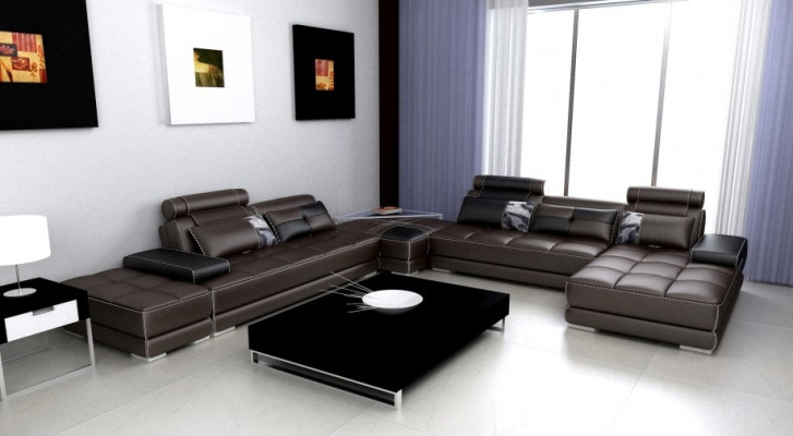 Ecksofa Sofa mit USB,Wohnlandschaft Ledersofa XXL Designer Sofas Wolfhagen S/W