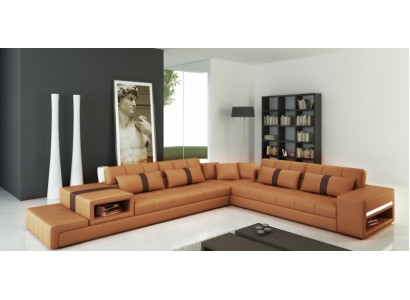 Wohnlandschaft Leder Sofa + USB Polster Garnitur Ecksofa Designer Sofas Peterson