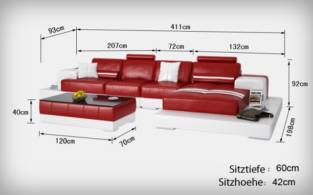 Ledersofa Couch Wohnlandschaft Ecksofa Eck Garnitur Design Modern Sofa L6004C