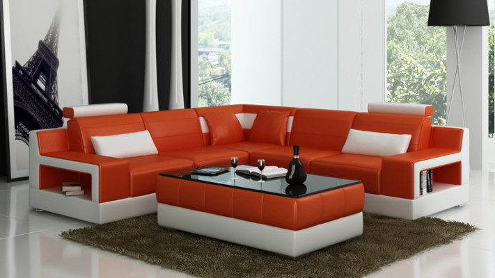 Ledersofa Couch Wohnlandschaft Ecksofa Eck Garnitur Design Modern Sofa L6005B