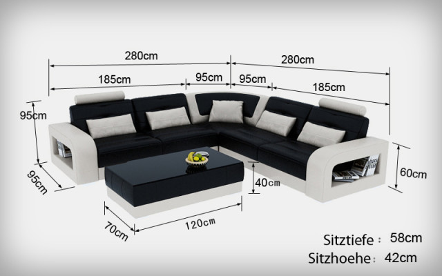Ledersofa Couch Wohnlandschaft Ecksofa Eck Garnitur Design Modern Sofa L6008B