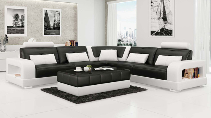 Ledersofa Couch Wohnlandschaft Ecksofa Eck Garnitur Design Modern Sofa L6008B
