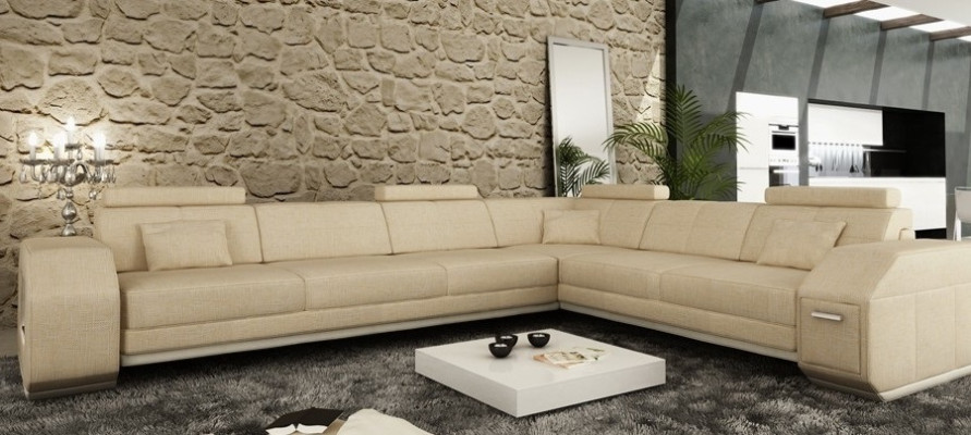 Ecksofa Sofa Couch Polster Sitz Ecke Textil Stoff Wohnlandschaft Leder EbernW