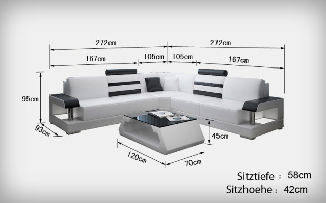 Ledersofa Couch Wohnlandschaft Ecksofa Eck Garnitur Design Modern Sofa L6016B
