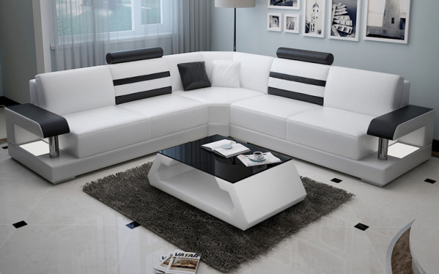 Ledersofa Couch Wohnlandschaft Ecksofa Eck Garnitur Design Modern Sofa L6016B