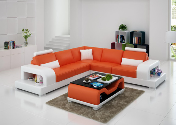 Ledersofa Couch Wohnlandschaft Ecksofa Eck Garnitur Design Modern Sofa G8007B