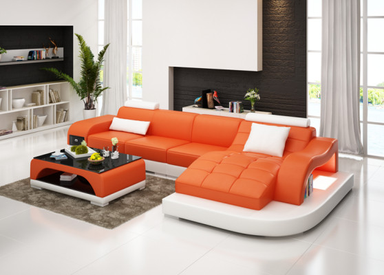 Ledersofa Couch Wohnlandschaft Ecksofa Eck Garnitur Design Modern Sofa G8009D