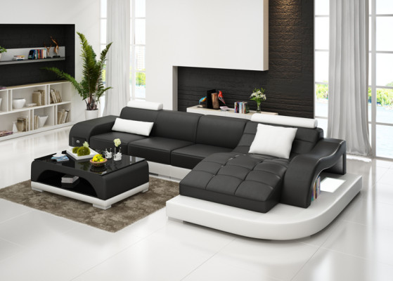 Ledersofa Couch Wohnlandschaft Ecksofa Eck Garnitur Design Modern Sofa G8009D