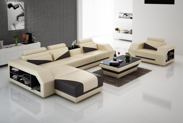 Ledersofa Couch Wohnlandschaft Ecksofa+ Sessel Eck Design Modern Sofa G8018F