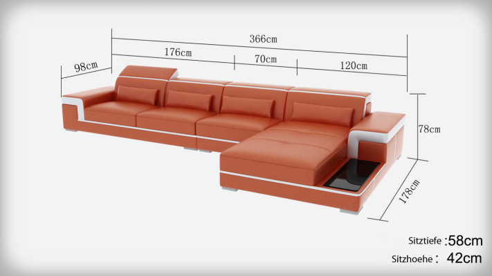 Ledersofa Couch Wohnlandschaft Ecksofa Eck Garnitur Design Modern Sofa G8020C