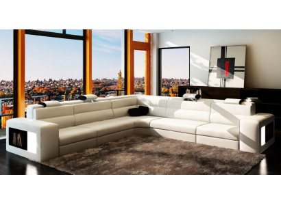 Ledersofa Sofa Couch Ecksofa Sitz Polster Wohnlandschaft XXL Big Weiden Weiß