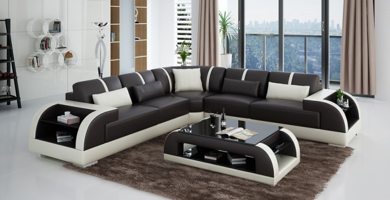 Ledersofa Designersofa Couch Polster Ecksofa Sofa Couch Eckcouch Neu Rodos-Braun