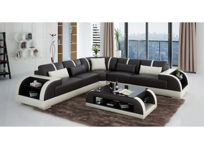 Ledersofa Designersofa Couch Polster Ecksofa Sofa Couch Eckcouch Neu Rodos-Braun