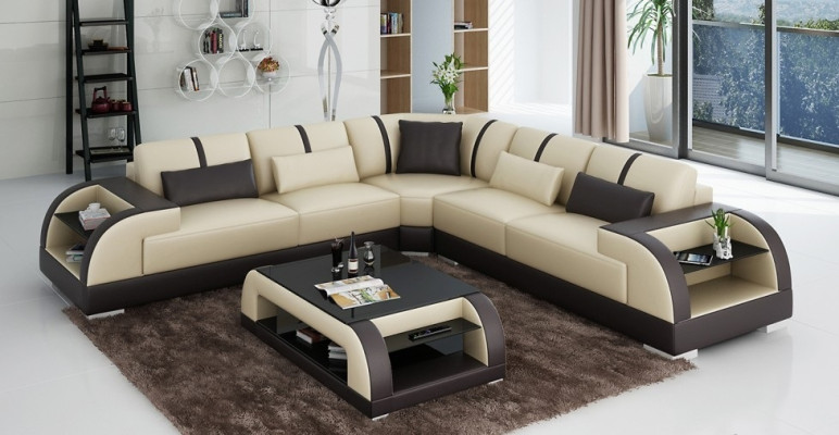 Ledersofa Designersofa Couch Polster Ecksofa Sofa Couch Eckcouch Neu Rodos-Braun