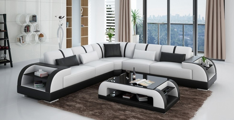 Ledersofa Designersofa Couch Polster Ecksofa Sofa Couch Eckcouch Neu Rodos-Braun