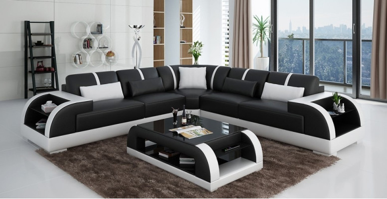 Ledersofa Designersofa Couch Polster Ecksofa Sofa Couch Eckcouch Neu Rodos-Braun