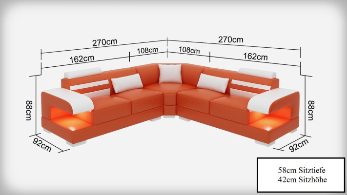 Ledersofa Couch Wohnlandschaft Ecksofa Eck Garnitur Design Modern Sofa G8033B