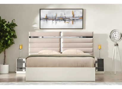 Bett Holz Möbel Beige Schlafzimmer Luxus Doppelbett Design Modern Stil