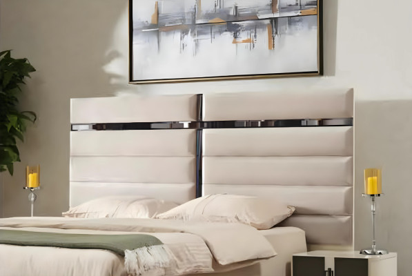Bett Holz Möbel Beige Schlafzimmer Luxus Doppelbett Design Modern Stil
