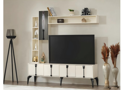 Wohnwand TV Ständer Regal Wohnzimmer Set 4tlg Holzmöbel Modern Wandschrank