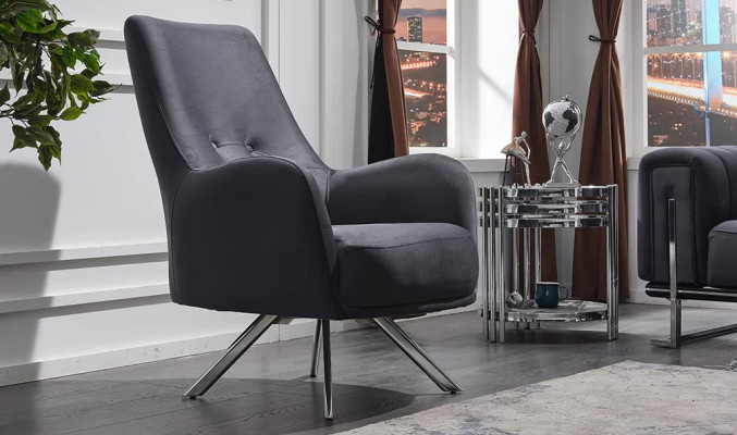 Wohnzimmer Grau Sessel Design Textil Moderne Polstermöbel Luxus Stoff
