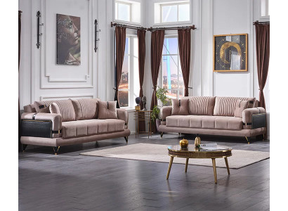 Wohnzimmer 2x Sofa Dreisitzer Modern Couchgarnitur Beiige Luxus Design