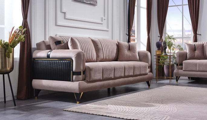 Beige Textil Sofa 3 Sitzer Moderne Wohnzimmer Luxus Polstermöbel