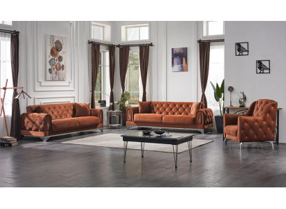 Wohnzimmer Sofa Set 3tlg Polster Möbel Chesterfield Braun 3+3+1 Sitzer
