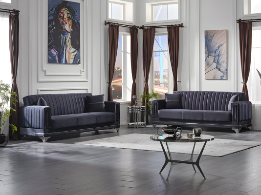 Wohnzimmer 2x Dreisitzer Sofa Couch Komplett Moderne Sitzgruppe Grau